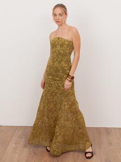 Anaya With Love Bandeau Floral Burn Out Maxi Dress, Golden Olive, Golden Olive