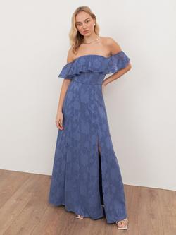 Anaya With Love Bardot Neck Floral Burn Out Maxi Dress, Azure Blue, Azure Blue