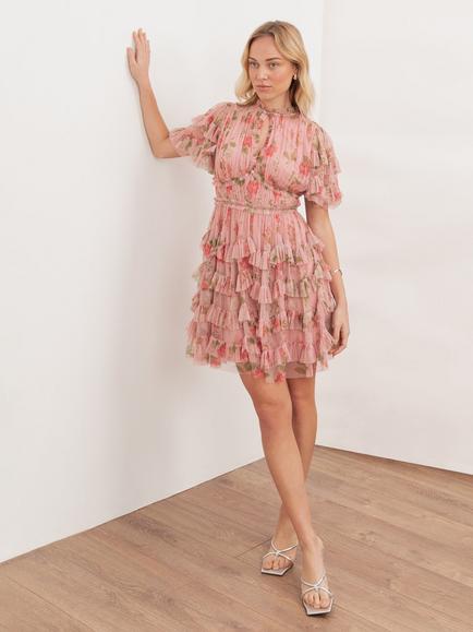Anaya With Love Floral Ruffle Tulle Mini Dress, Pink, Pink