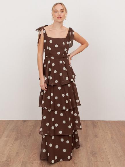 Anaya With Love Polka Dot Tiered Maxi Dress, Brown/White, Brown/White