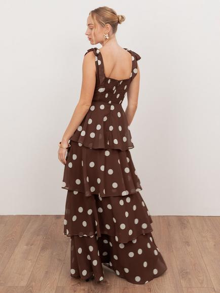 Anaya With Love Polka Dot Tiered Maxi Dress, Brown/White - view 2, Brown/White