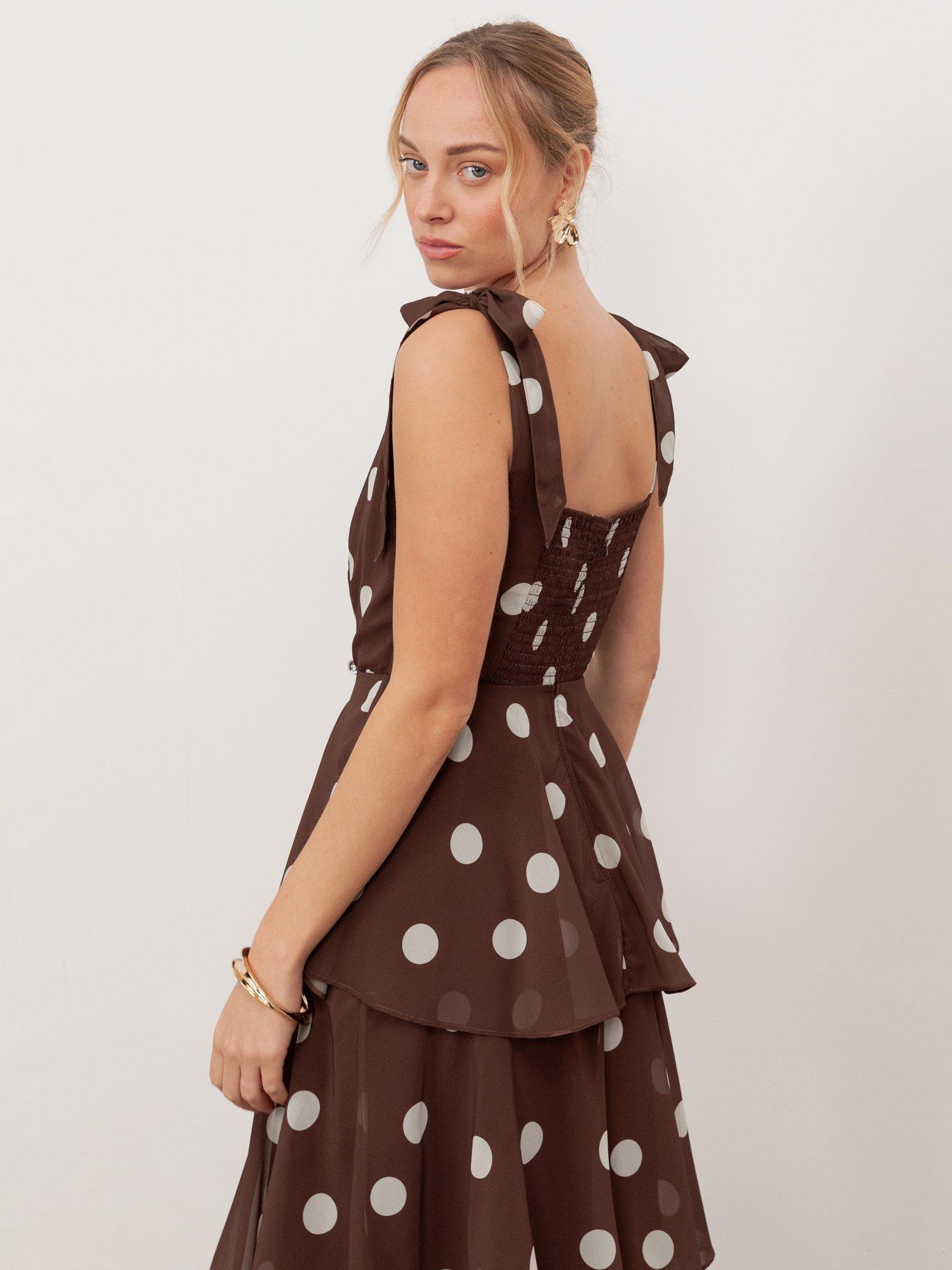 princess polly baby blue dress Shop Paramour Chocolate Polka Dot Satin Puff Short Sleeve Bias Maxi Dr main image 0