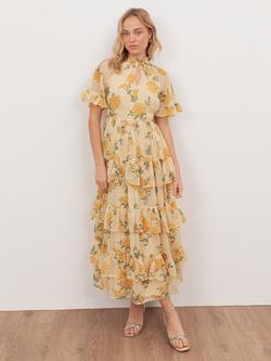 Anaya With Love Floral Tiered Midaxi Dress, Yellow, Yellow