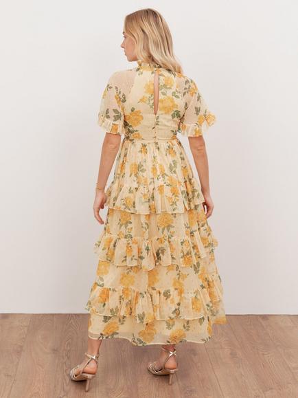 Anaya With Love Floral Tiered Midaxi Dress, Yellow - view 2, Yellow