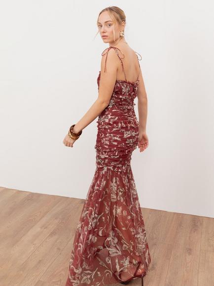 Anaya With Love Abstract Botanical Tulle Maxi Dress, Rust - view 2, Rust