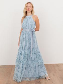 Anaya With Love Halterneck Tulle Tiered Maxi Dress, Blue, Blue
