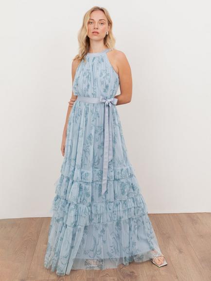 Anaya With Love Halterneck Tulle Tiered Maxi Dress, Blue, Blue