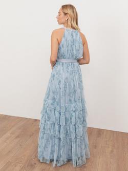 Anaya With Love Halterneck Tulle Tiered Maxi Dress, Blue - view 2, Blue