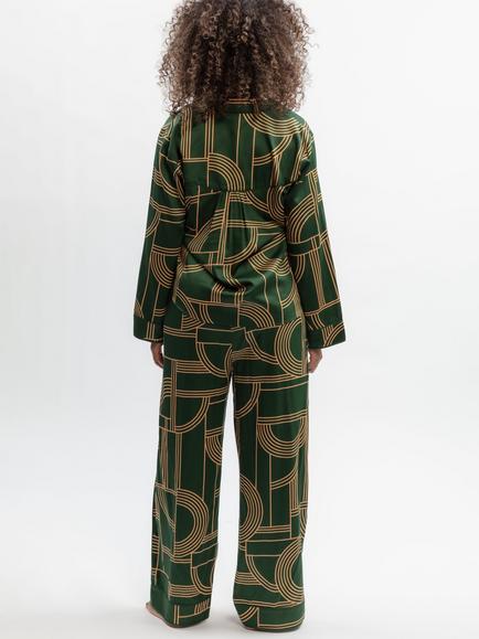 Fable & Eve Geometric Print Pyjamas, Emerald - view 2, Emerald