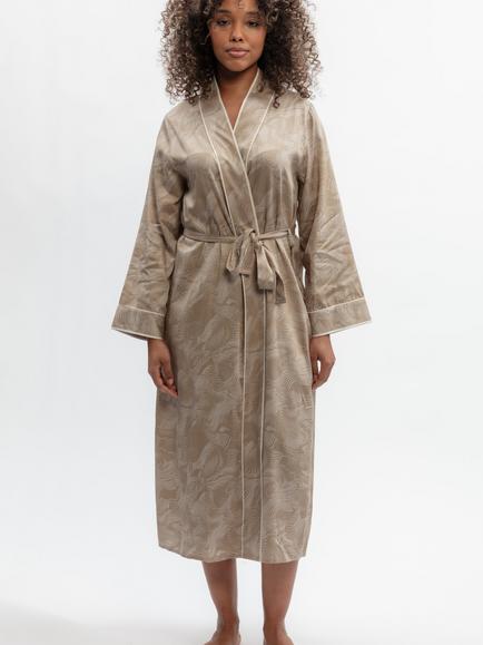 Fable & Eve Amber Contour Print Dressing Gown, Fawn, Fawn