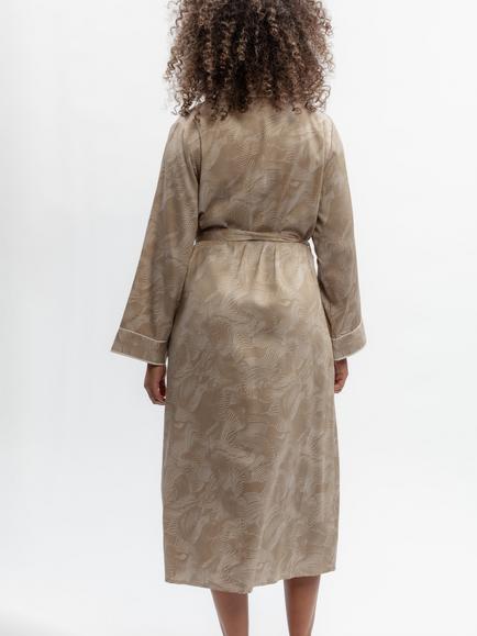 Fable & Eve Amber Contour Print Dressing Gown, Fawn - view 2, Fawn