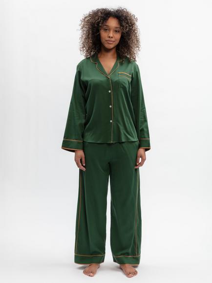 Fable & Eve Wide Leg Pyjama Set, Emerald, Emerald