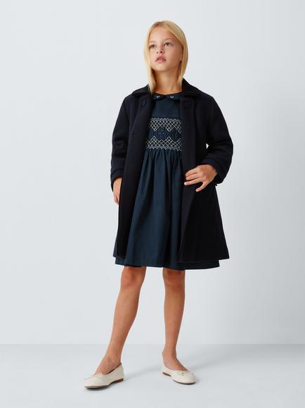 John Lewis Heirloom Collection Kids' Smocked Embroidered Dress, Dark Sapphire - view 2, Dark Sapphire