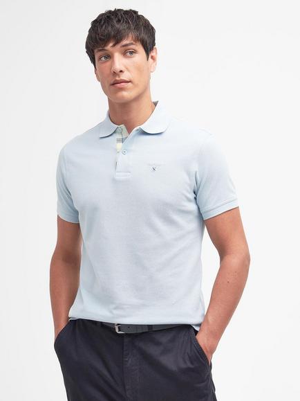 Barbour Cotton Regular Fit Tartan Insert Pique Polo Shirt, Niagara Mist