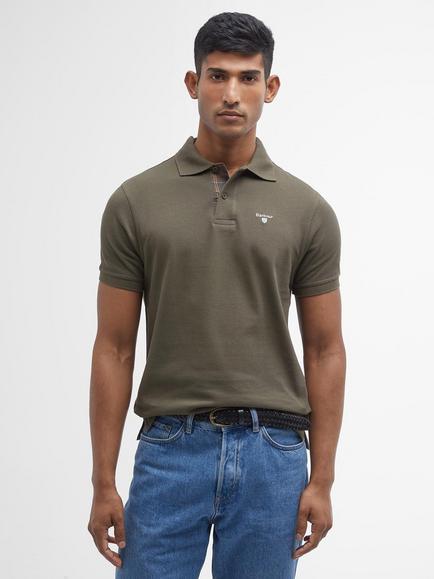 Barbour Cotton Regular Fit Tartan Insert Pique Polo Shirt, Dark Olive