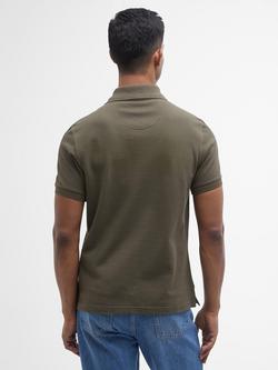 Barbour Cotton Regular Fit Tartan Insert Pique Polo Shirt - view 2, Dark Olive