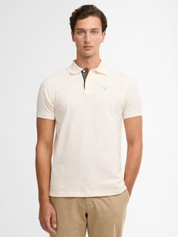 Barbour Cotton Regular Fit Tartan Trim Pique Polo Shirt, Whisper White/Classic, Whisper Wht/Classic