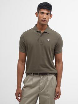Barbour Essential Sport Cotton Regular Fit Pique Polo Shirt, Dark Olive