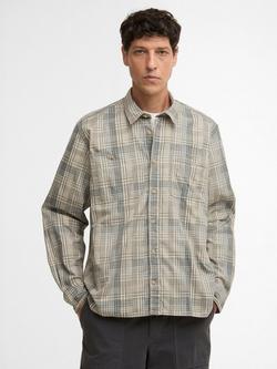 Barbour Maxwell Cotton Regular Fit Checked Patch Shirt, Grey Olive, Grey Olive