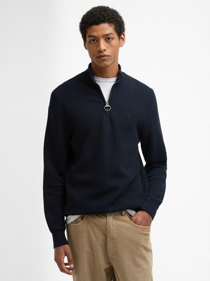 Barbour Essential Honeycomb Zip Neck Jumper, Navy, Navy