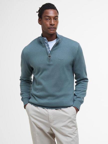 Barbour Half-Zip Cotton Jumper, Vintage Teal