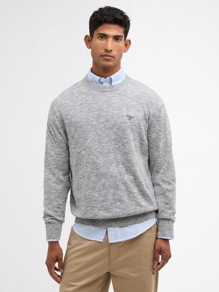 Barbour Flaxby Linen Cotton Blend Crew Neck Jumper, Navy