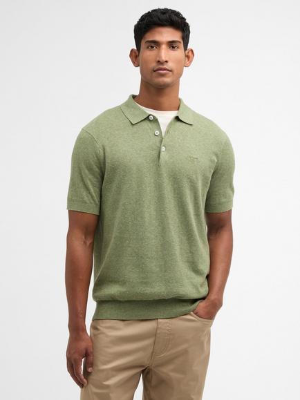 Barbour Muston Cotton Blend Knit Polo Shirt, Laurel Green
