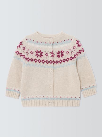 John Lewis Heirloom Collection Baby Fairisle Cardigan, Shearling, Shearling