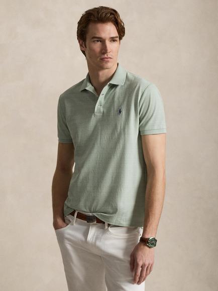 Polo Ralph Lauren Cotton Blend Custom Slim Fit Glenplaid Mesh Polo Shirt, Light Green, Small Glen Light Gre