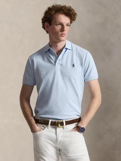 Polo Ralph Lauren Glenplaid Cotton Blend Custom Slim Fit Mesh Polo Shirt, Pebble Blue, Small Glen Pebble Bl