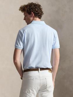 Polo Ralph Lauren Glenplaid Cotton Blend Custom Slim Fit Mesh Polo Shirt, Pebble Blue - view 2, Small Glen Pebble Bl