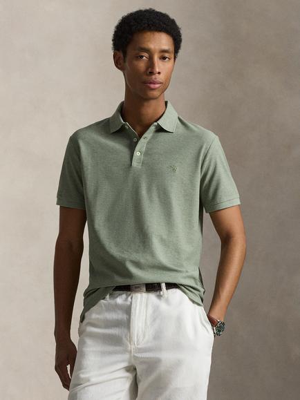 Polo Ralph Lauren Cotton Custom Slim Fit Short Sleeve Polo Shirt, Greenery Heather, Greenery Heather