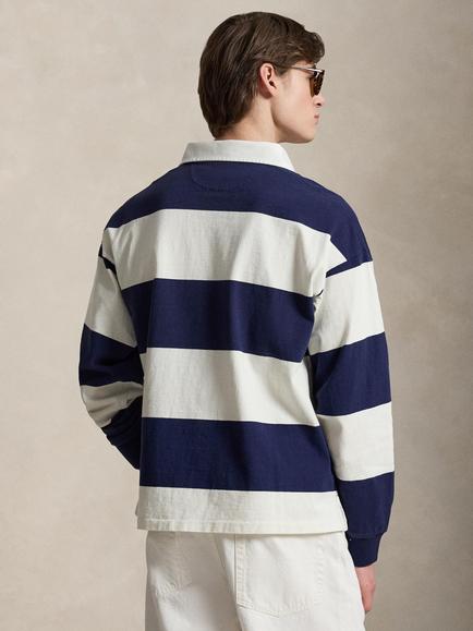 Polo Ralph Lauren Big Fit Striped Cotton Rugby Shirt, Newport Navy/Deckwash White - view 2, Newpo Ny/Deckwash Wh
