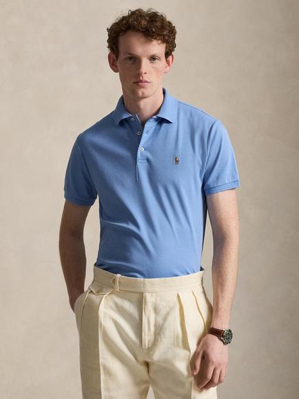 Polo Ralph Lauren Pima Cotton Custom Slim Fit Short Sleeve Polo Shirt, Sky Blue, Sky Blue