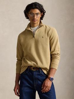 Polo Ralph Lauren Estate Rib Cotton Quarter-Zip Sweatshirt, Cafe Tan Heather, Cafe Tan Heather