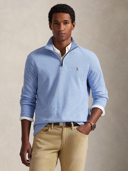 Polo Ralph Lauren Estate Rib Cotton Quarter-Zip Sweatshirt, Isle Heather, Isle Heather