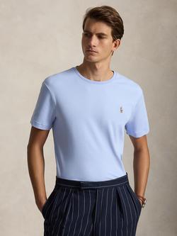 Polo Ralph Lauren Pima Cotton Custom Slim Fit Luxe Interlock Short Sleeve T-Shirt, Pebble Blue, Pebble Blue