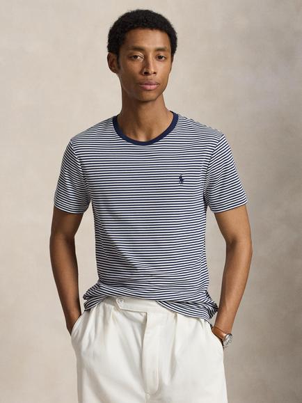 Polo Ralph Lauren Pima Cotton Stripe Crew Neck T-Shirt, Newport Navy/White, Newport Navy/White