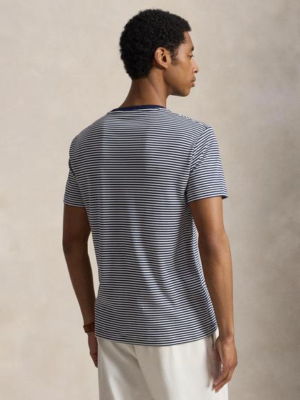 Polo Ralph Lauren Pima Cotton Stripe Crew Neck T-Shirt, Newport Navy/White - view 2, Newport Navy/White