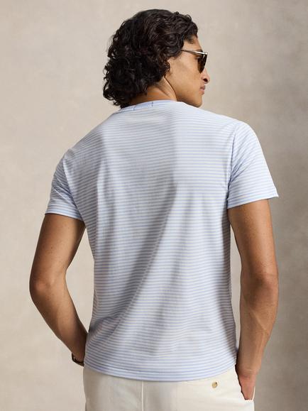 Ralph Lauren Crew Neck Stripe Cotton T-Shirt, Pebble Blue/White - view 2, Pebble Blue/White