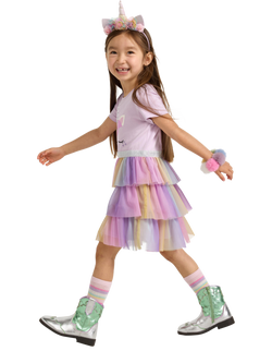 Lindex Kids' Short Sleeved Mesh Skirt Unicorn Dress, Light Lilac - view 2, Light Lilac