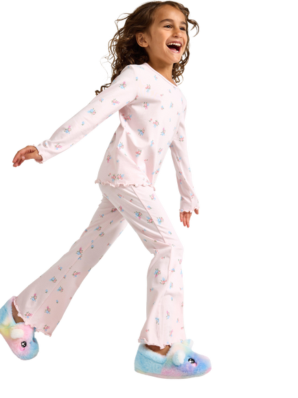 Lindex Kids' Relaxed Long Sleeved Dessert Print Pyjama Set, Light Pink, Light Pink