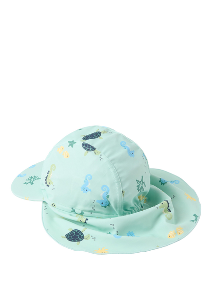 Lindex Kids' Sea Print UPF50 Sun Hat, Green/Multi - view 2, Green