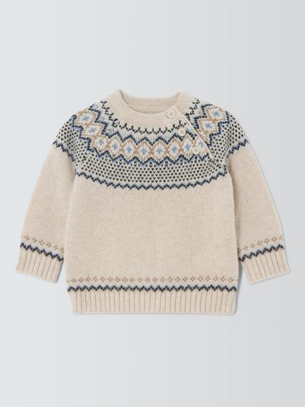 John Lewis Heirloom Collection Baby Fairisle Jumper, Shearling, Shearling