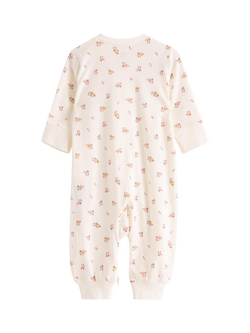 Lindex Baby Zipped Floral Print Sleepsuit, Light Dusty White - view 2, Light Dusty White