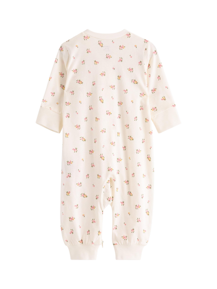 Lindex Baby Zipped Floral Print Sleepsuit, Light Dusty White - view 2, Light Dusty White