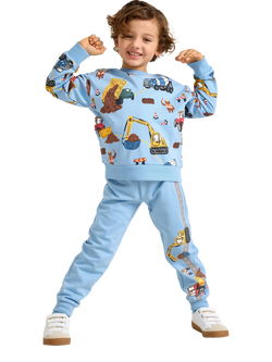 Lindex Kids' Construction Print Joggers, Light Blue, Light Blue