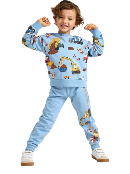 Lindex Kids' Construction Print Joggers, Light Blue, Light Blue