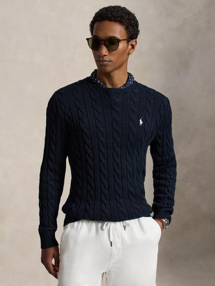 Ralph Lauren Cotton Cable Knit Jumper, Hunter Navy, Hunter Navy W/ C8135