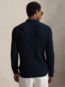 Ralph Lauren Cotton Cable Knit Jumper, Hunter Navy - view 2, Hunter Navy W/ C8135